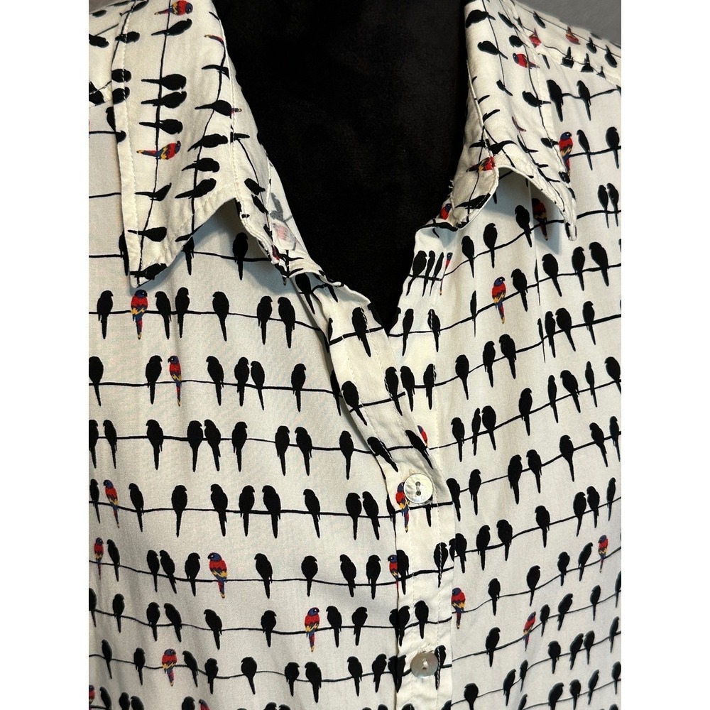 Jane and Delancey Birds on a Wire Shirt Womens 1X Rayon Roll Tab Sleeve Blouse - Picture 4 of 15